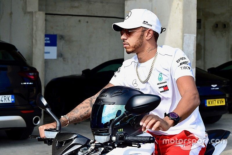 Lewis Hamilton, Mercedes-AMG F1 on his MV Agusta motorbike