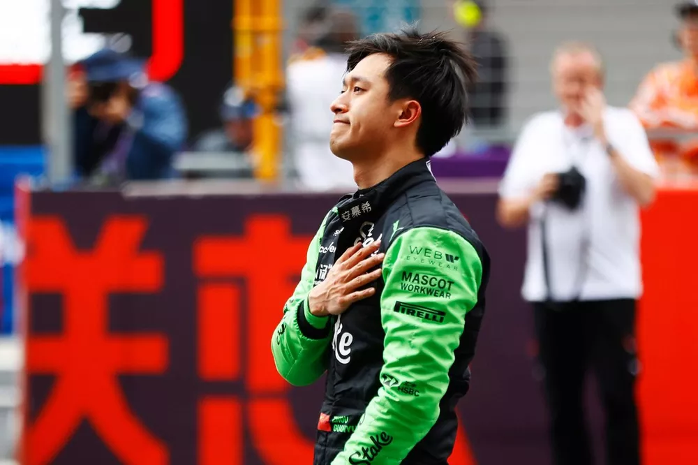 Zhou Guanyu, Stake F1 Team Kick Sauber, gets emotional on the grid after the race