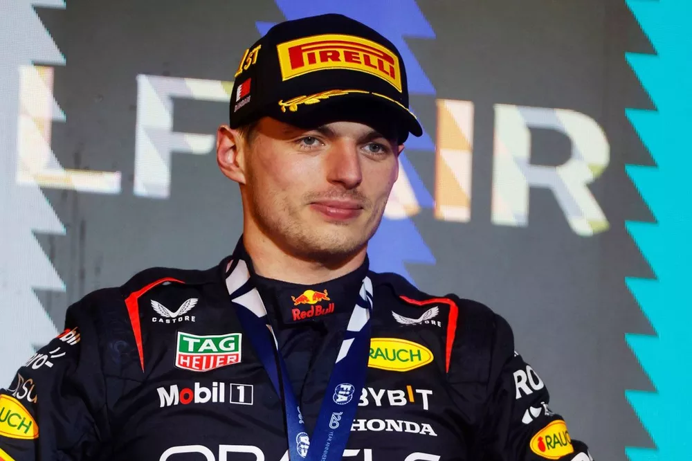 Max Verstappen, Red Bull Racing, 1st position, on the podium with his FIA winners medal