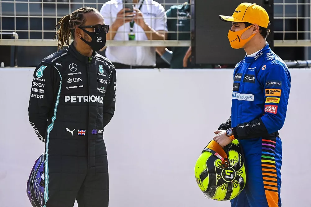 Lewis Hamilton, Mercedes, et Lando Norris, McLaren 