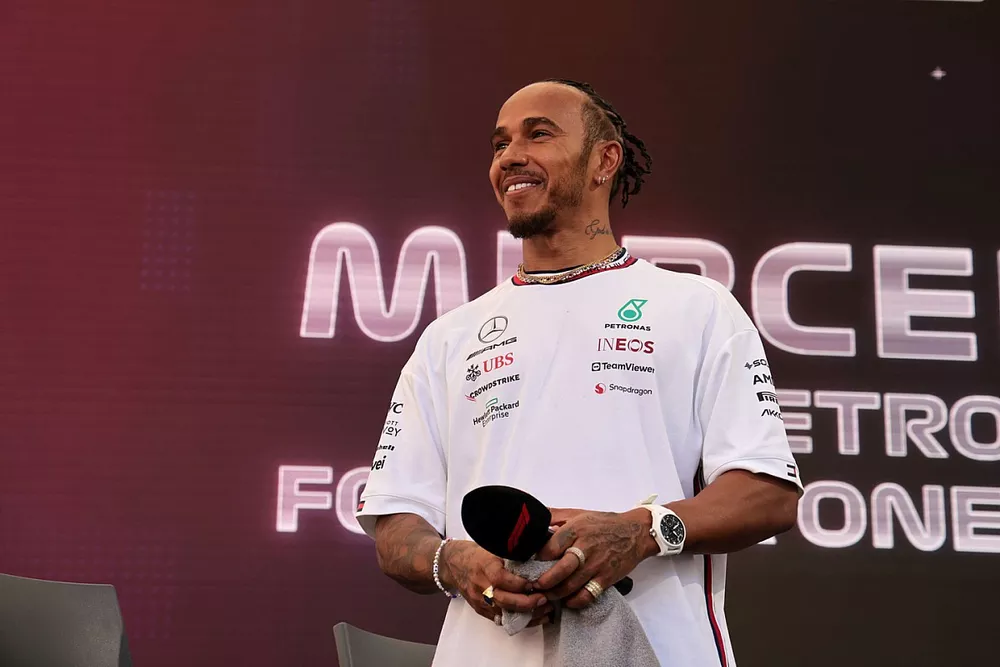 Lewis Hamilton, Mercedes-AMG, on stage