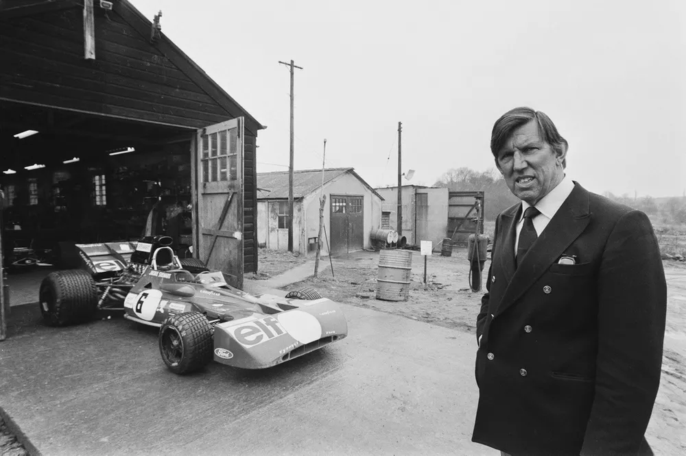 Ken Tyrrell with the Tyrrell 006, Ford Cosworth DFV 3.0 V8 engine
