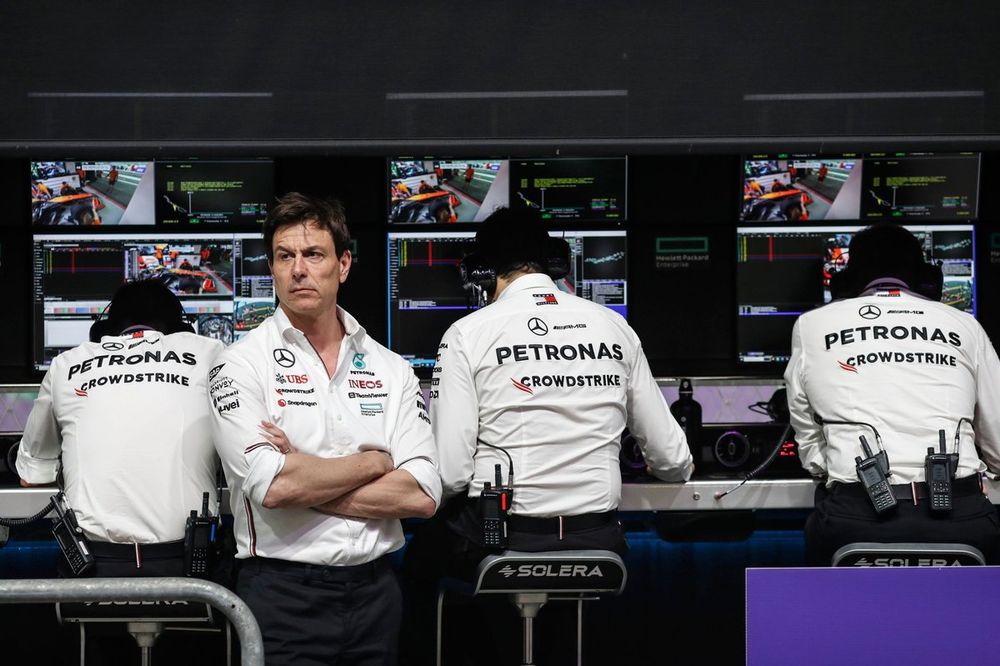 Toto Wolff, Team Principal and CEO, Mercedes-AMG F1 Team, on the pit wall