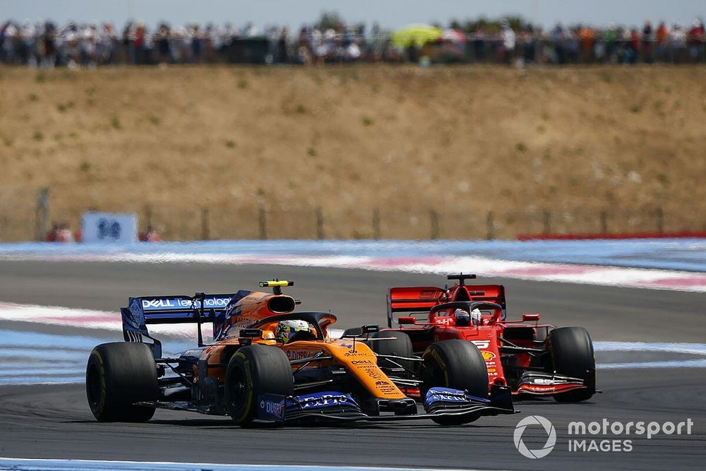 Lando Norris, McLaren MCL34, Sebastian Vettel, Ferrari SF90