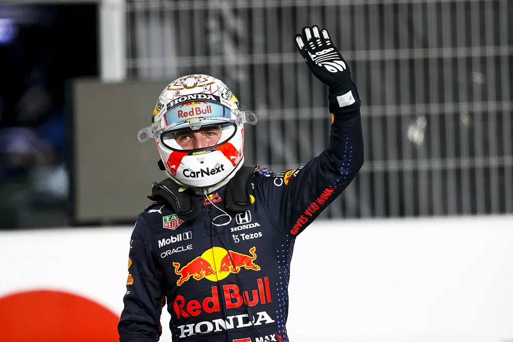 Max Verstappen, Red Bull Racing, arrives in Parc Ferme after Qualifying