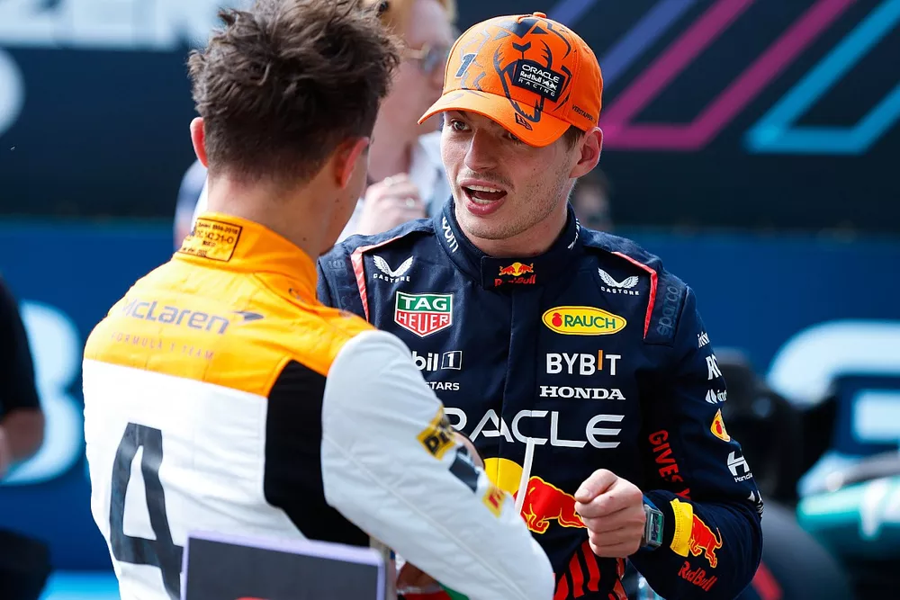 Lando Norris, McLaren, poleman Max Verstappen, Red Bull Racing, gesprek na kwalificatie