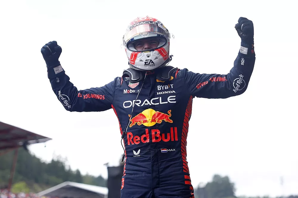 Max Verstappen, Red Bull Racing, 1st position, celebrates on arrival in Parc Ferme