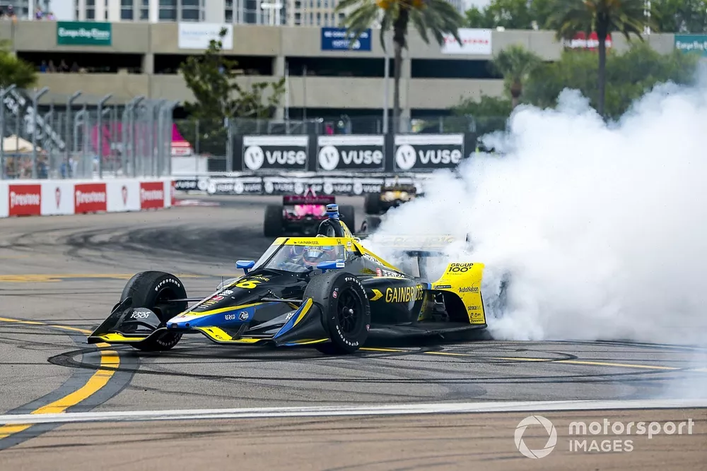 Race winner Colton Herta, Andretti Autosport Honda celebrating his victory