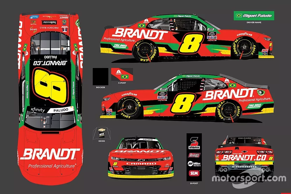 Layout de carro de Miguel Paludo na NASCAR Xfinity Series em 2021 