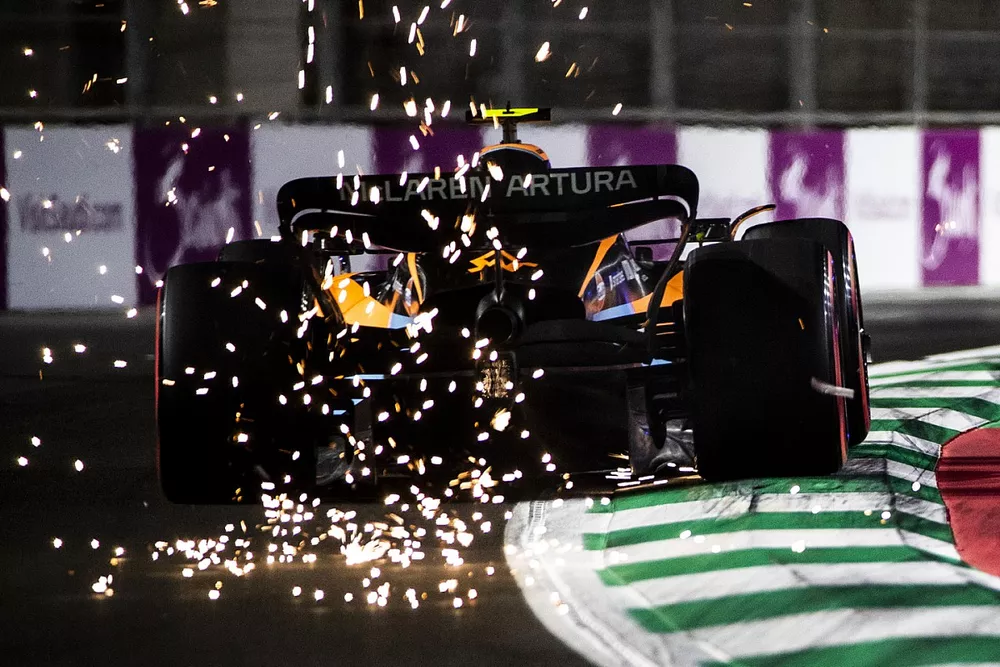 Sparks fly from Lando Norris, McLaren MCL36