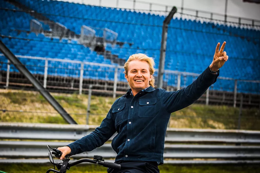 Nico Rosberg on a bicycle at Circuit Zandvoort