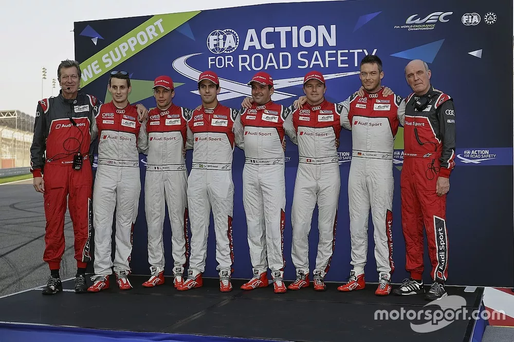 Ralf J&uuml;ttner, Oliver Jarvis, Lo&iuml;c Duval, Lucas di Grassi, Beno&icirc;t Tr&eacute;luyer, Marcel F&auml;ssler, Andr&eacute; Lotterer, Audi Sport Team Joest, Dr. Wolfgang Ullrich