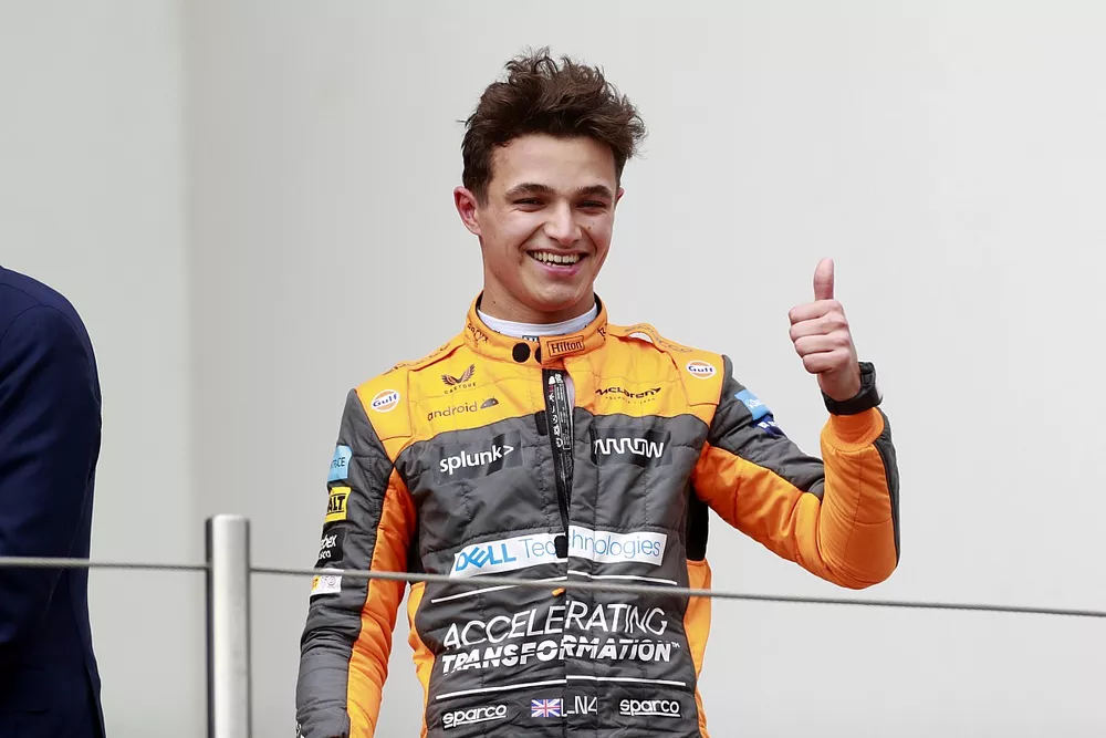 Lando Norris, McLaren, 3rd position, on the podium