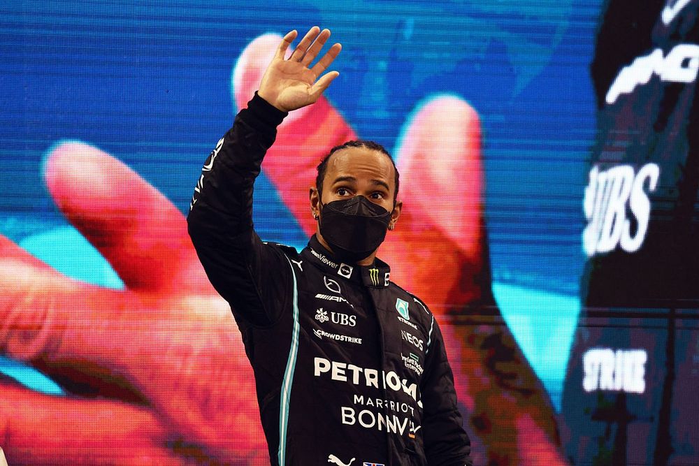 Lewis Hamilton, Mercedes, 2nd position, leaves the podium