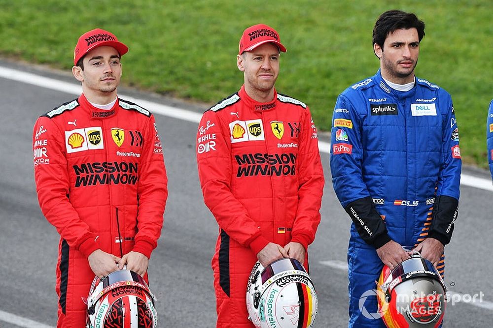 Charles Leclerc, Ferrari, Sebastian Vettel, Ferrari y Carlos Sainz, McLaren 