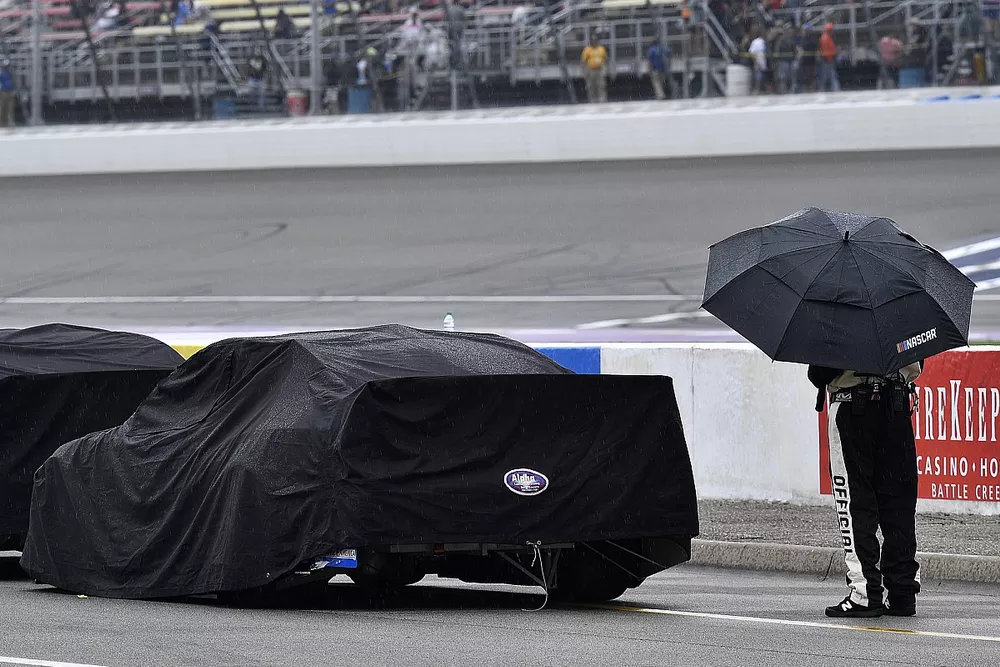 A NASCAR official during the rain delay