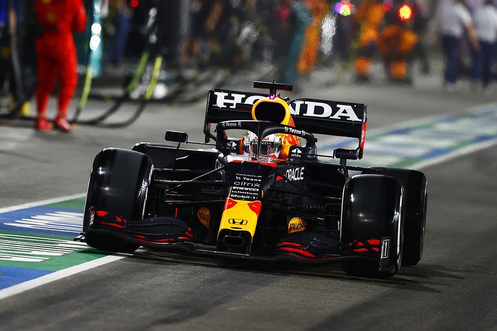 Max Verstappen, Red Bull Racing RB16B, in the pit lane