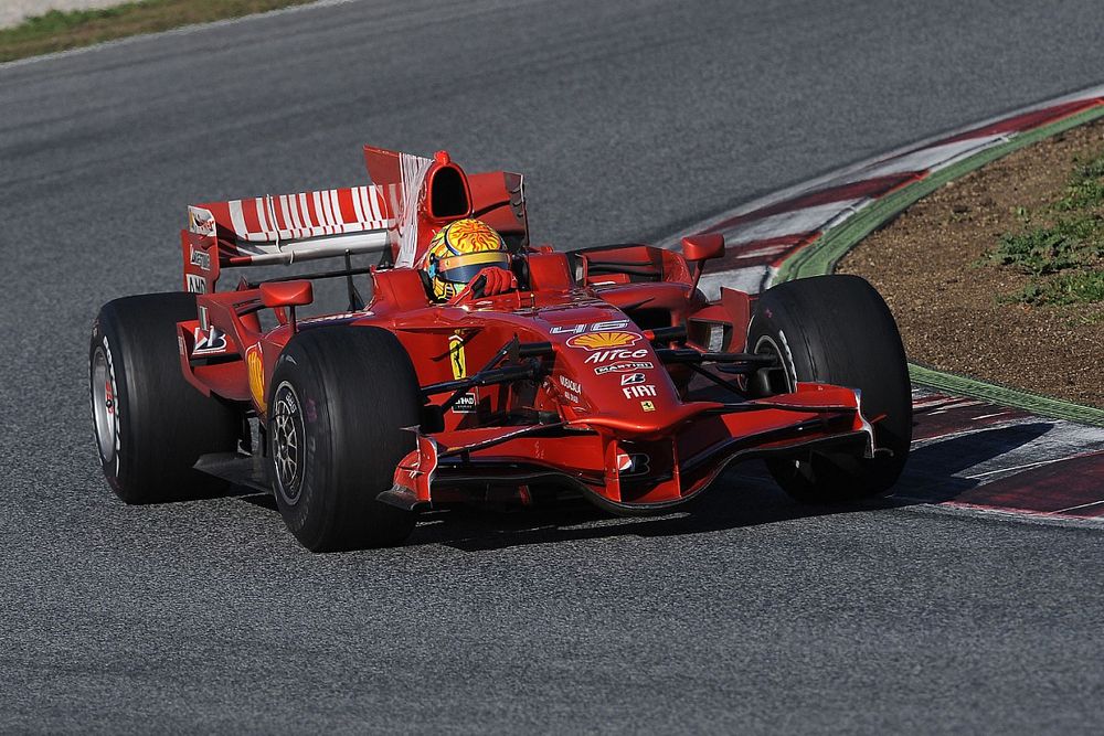 Valentino Rossi tests the Ferrari F2008