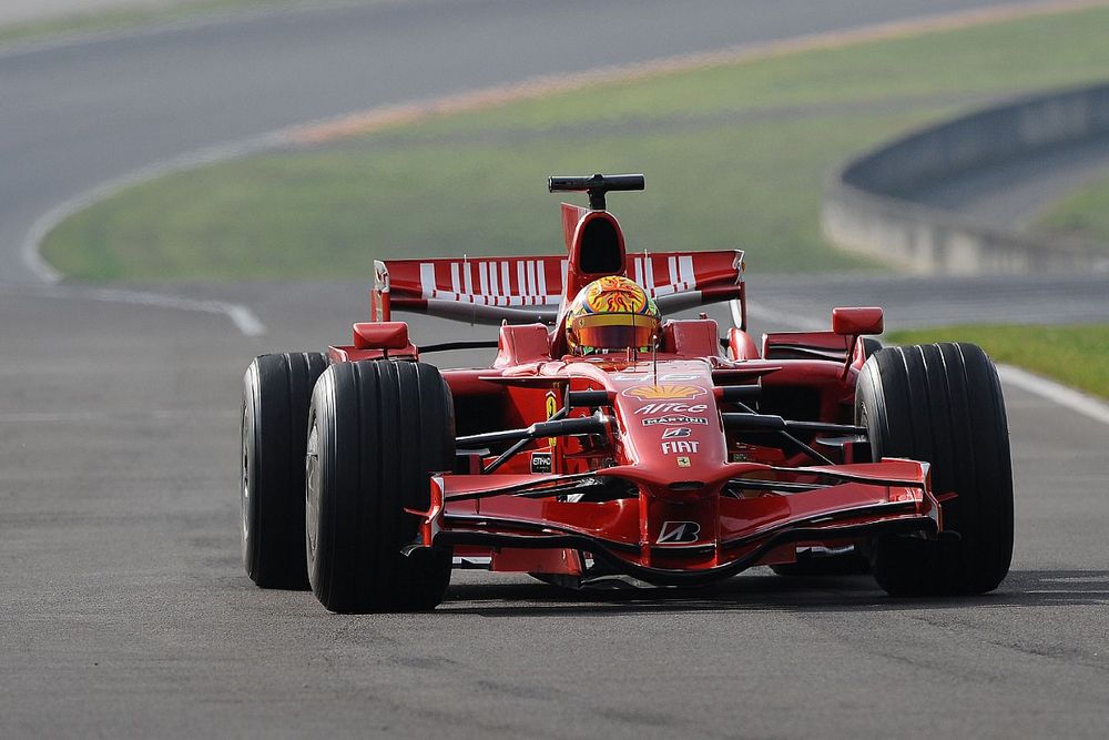 Valentino Rossi tests the Ferrari F2008