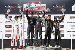 Podium: race winners Ricky Taylor, Jordan Taylor, Wayne Taylor Racing, second place Scott Sharp, Ryan Dalziel, Tequila Patrón ESM, third place Jonathan Bomarito, Tristan Nunez, Mazda Motorsports