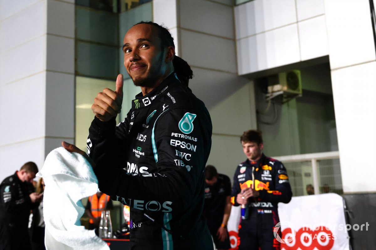 Lewis Hamilton, Mercedes, 1st position, celebrates in Parc Ferme