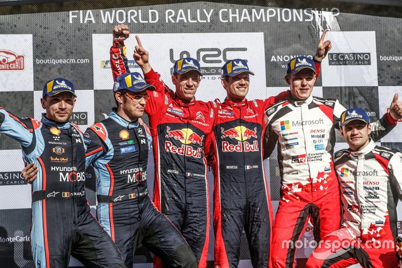 Podio: ganador, Sébastien Ogier, Julien Ingrassia, Citroën World Rally Team Citroen C3 WRC, segundo, Thierry Neuville, Nicolas Gilsoul, Hyundai Motorsport Hyundai i20 Coupe WRC, tercero, Ott Tänak, Martin Järveoja, Toyota Gazoo Racing WRT Toyota Yaris WRC
