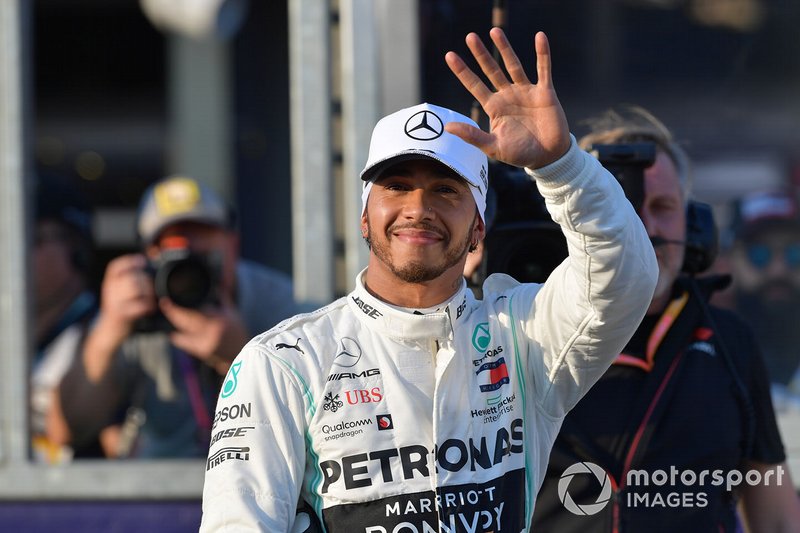 Lewis Hamilton, Mercedes AMG F1, celebrates pole