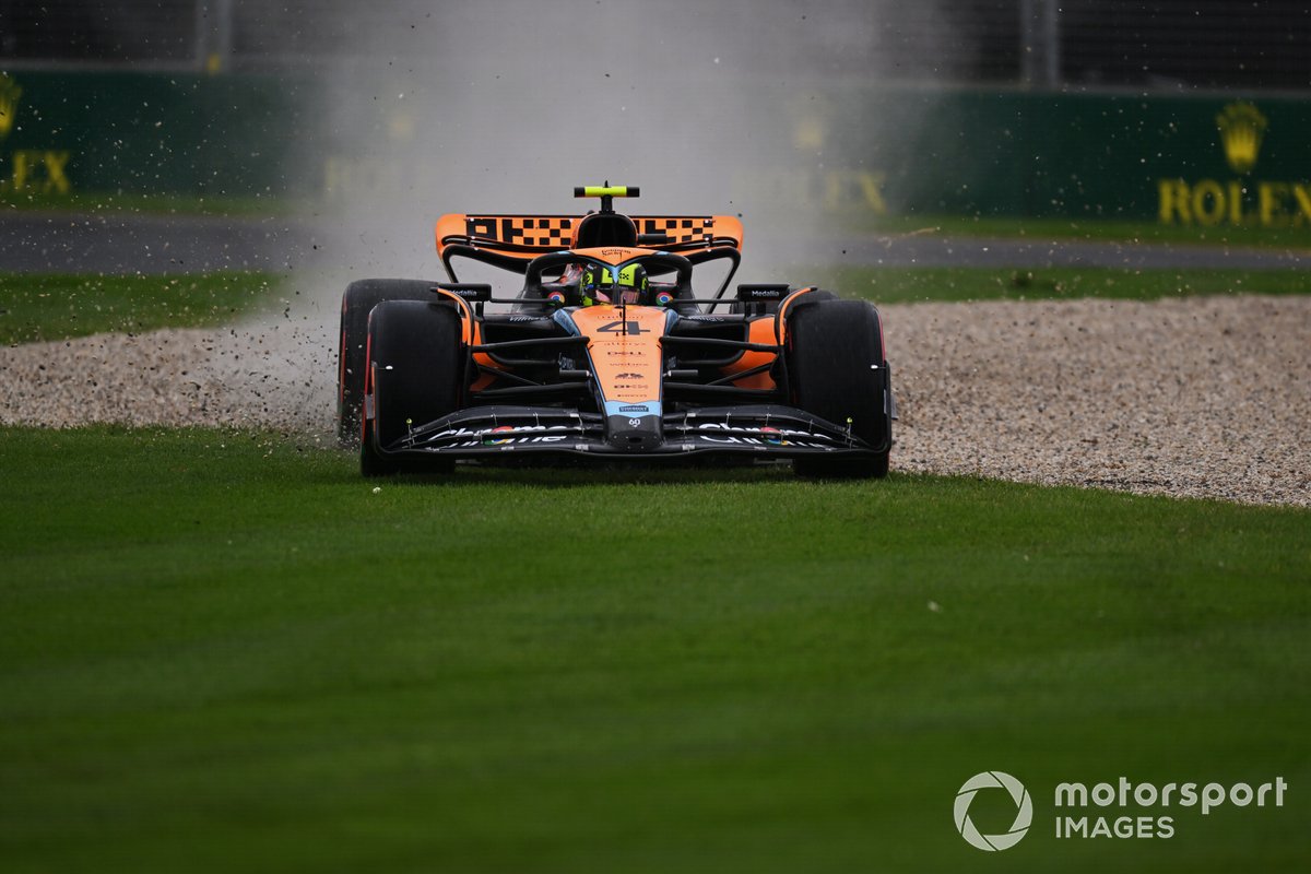 Norris was one of several drivers caught out in the slippery conditions of FP2 following a shower