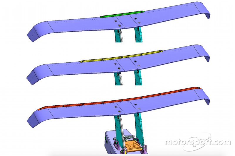 Three superspeedway rear wing wickers are available for 2019; one is a ‘+50lb’ downforce, the second one ‘+100lb’ downforce, the third is a full length wicker ‘+200lb’ of downforce. 