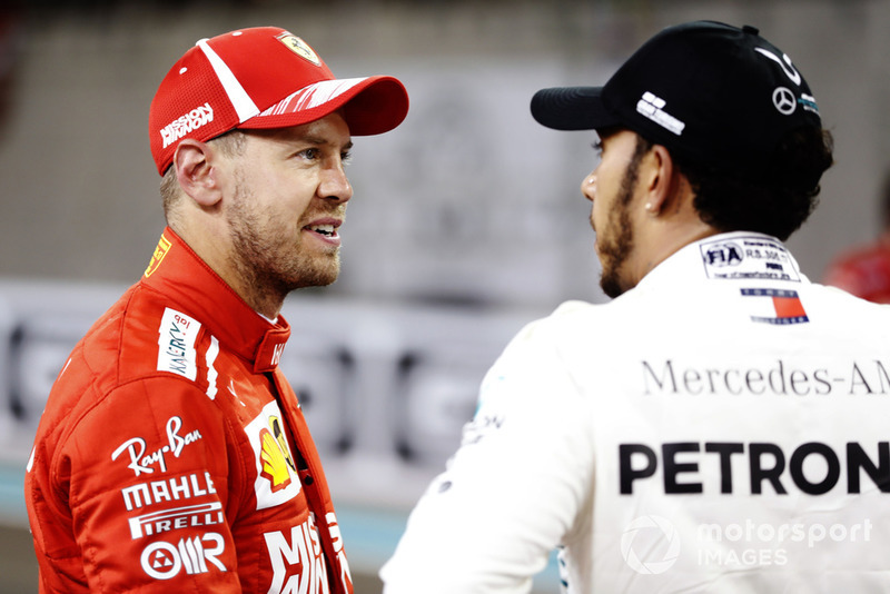 Sebastian Vettel, Ferrari, et Lewis Hamilton, Mercedes AMG F1