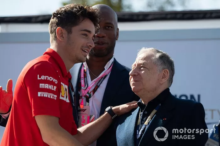 Charles Leclerc, Ferrari, e Jean Todt, President, FIA