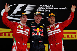 Max Verstappen, Red Bull Racing; Kimi Räikkönen, Scuderia Ferrari und Sebastian Vettel, Scuderia Fer