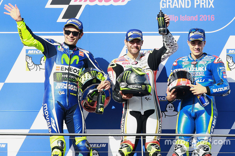 Podium: 1. Cal Crutchlow, 2. Valentino Rossi, 3. Maverick Vinales