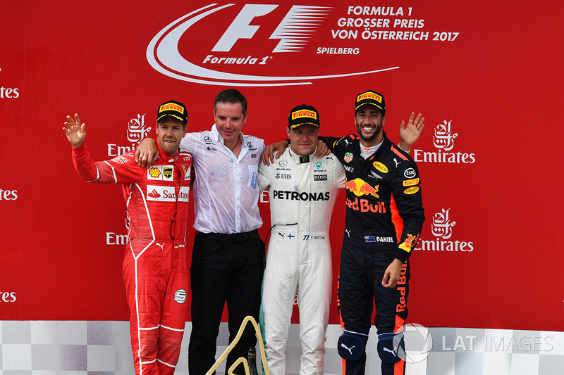 Sebastian Vettel, Ferrari, Valtteri Bottas, Mercedes AMG F1, Daniel Ricciardo, Red Bull Racing celeb