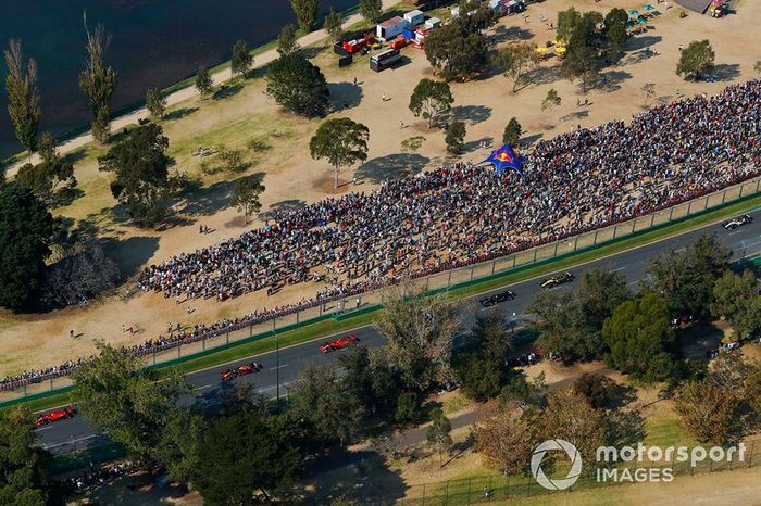 Sebastian Vettel, Ferrari SF90, Max Verstappen, Red Bull Racing RB15, Charles Leclerc, Ferrari SF90, Kevin Magnussen, Haas F1 Team VF-19, and Romain Grosjean, Haas F1 Team VF-19