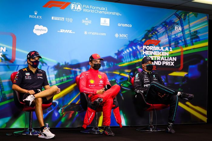 El ganador, Charles Leclerc, Ferrari, Sergio Pérez, Red Bull Racing, George Russell, Mercedes-AMG