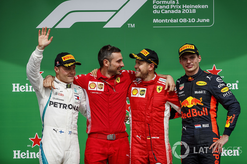 7. GP Kanada - Podium: Sebastian Vettel, Valtteri Bottas, Max Verstappen