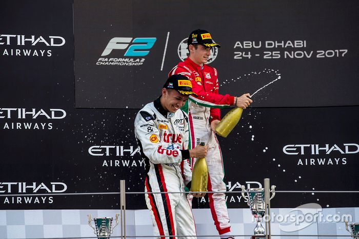 Podio: Ganador de la carrera Charles Leclerc, PREMA Powerteam, Segundo Alexander Albon, ART Grand Prix & Tercero Nicholas Latifi, DAMS