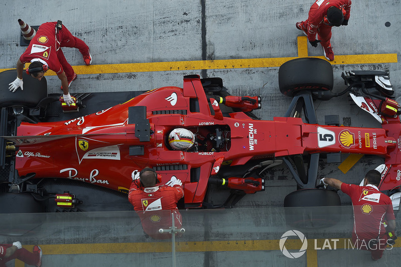 Sebastian Vettel, Ferrari SF70H makes a practice pitstop