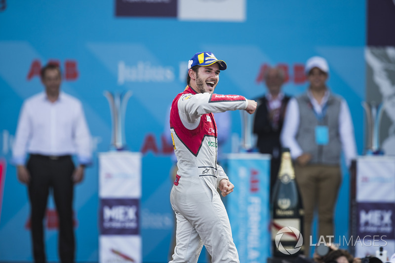 Daniel Abt, Audi Sport ABT Schaeffler, celebrates on the podium after winning the race