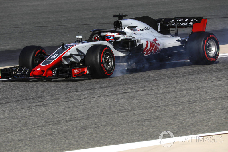 Romain Grosjean, Haas F1 Team VF-18 locks up