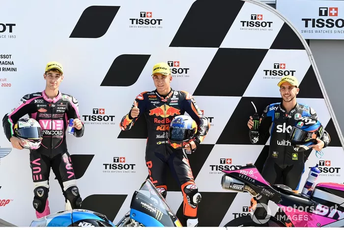 Tony Arbolino, Snipers Team, Pole winner Raul Fernandez, Red Bull KTM Ajo, Andrea Migno, Sky Racing Team VR46