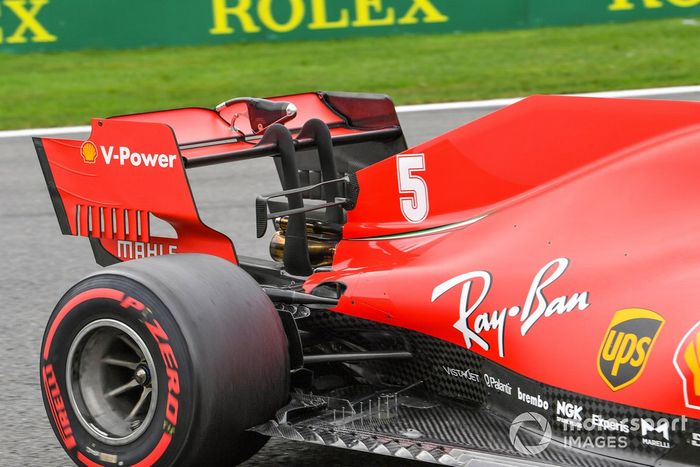 El alerón trasero del monoplaza de Sebastian Vettel, Ferrari SF1000