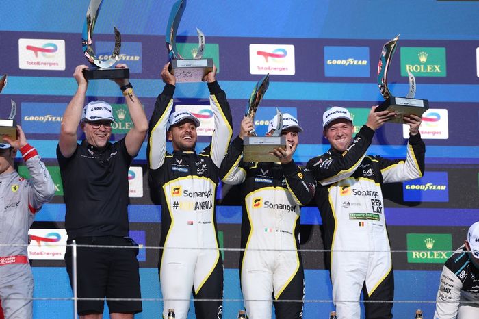 Podium LMGT3: Race winner #81 TF Sport Corvette Z06 LMGT3.R: Tom Van Rompuy, Rui Andrade, Charlie Eastwood