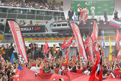 Sebastian Vettel, Ferrari celebrates his third position on the podium