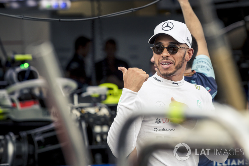 Pole sitter Lewis Hamilton, Mercedes-AMG F1 celebrates in parc ferme