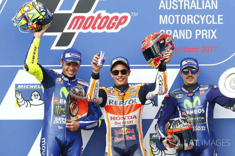 Podium: 1. Marc Marquez, Repsol Honda Team; 2. Valentino Rossi, Yamaha Factory Racing; 3. Maverick V