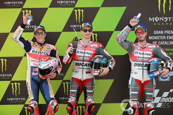 Los 3 mejores después de la calificación: Marc Marquez, Repsol Honda Team, ganador de la pole Jorge Lorenzo, Ducati Team, Andrea Dovizioso, Ducati Team