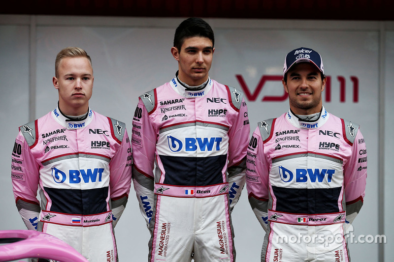 Nikita Mazepin, Sahara Force India F1, Esteban Ocon, Sahara Force India F1 and Sergio Perez, Sahara 