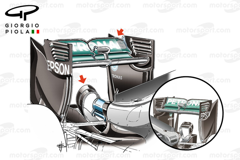 Mercedes W07 monkey seat vergelijking, Spain GP/Canadian GP